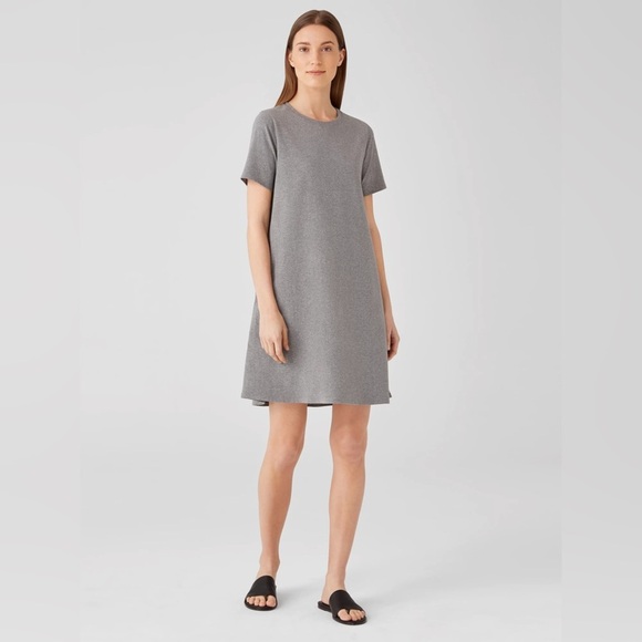 Eileen Fisher Black Short Sleeve T-Shirt Dress Size Medium Dark Gray Cotton - Picture 1 of 9